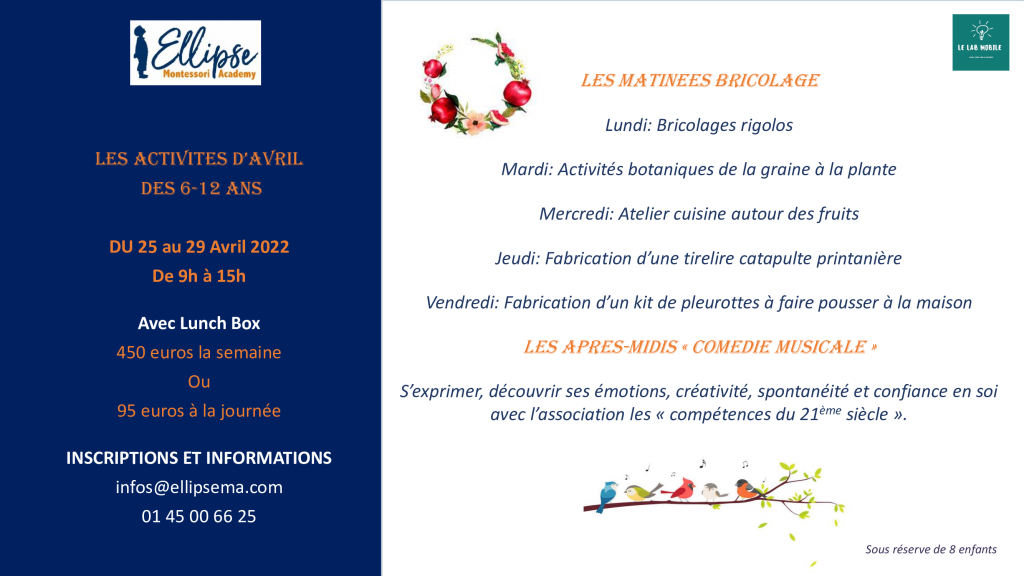 Flyer-Pâques-6-11 - Ellipse Montessori Academy Activités Vacances, ateliers, comédie musicales, enfants